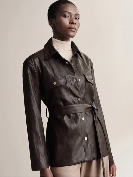 Zara Jackets & Blazers - Zara Dark Brown Faux Leather Belted Utility Jacket